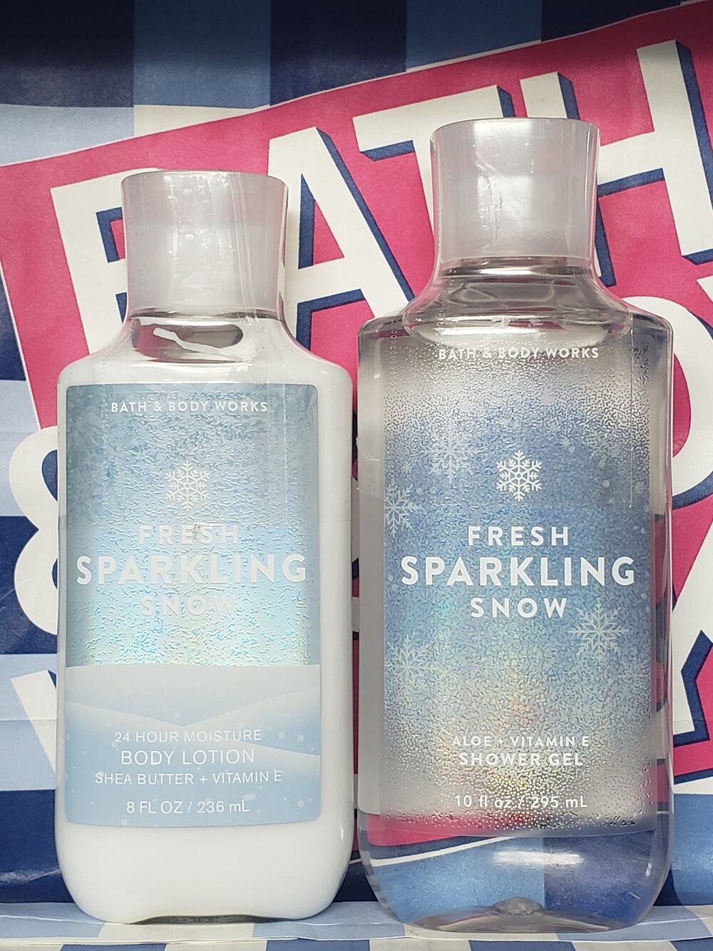 BBW Fresh Sparkling Snow 24 Hour Moisture Body Lotion & Shower Gel Body Wash